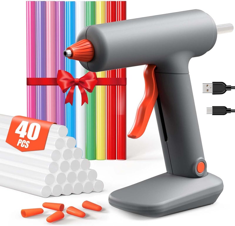 VIWKO Cordless Hot Glue Gun and 40 Sticks, Fast Preheating with Anti-Drip Nozzle, 3Ah Built-in Battery, USB-C Rechargeable Cordless Glue Gun for Kids Classroom DIY Arts Crafts Home Repairs (7mm) - Image 1
